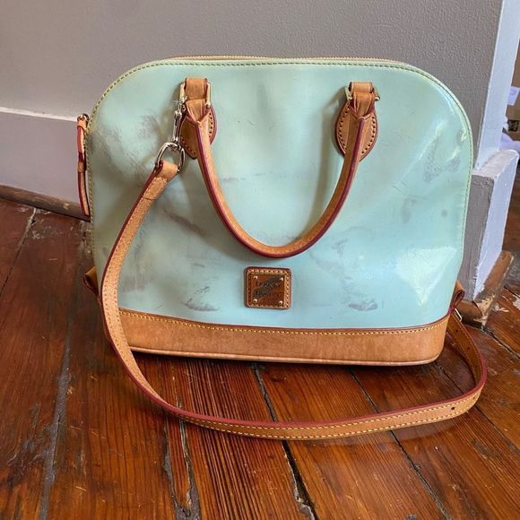 Dooney & Bourke Handbags - Dooney & Bourke Pebble Grain Zip Zip Satchel, Patent Leather Seafoam Green Purse